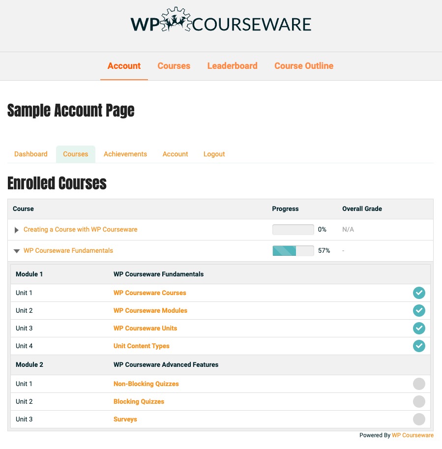screenshot of WP Courseware